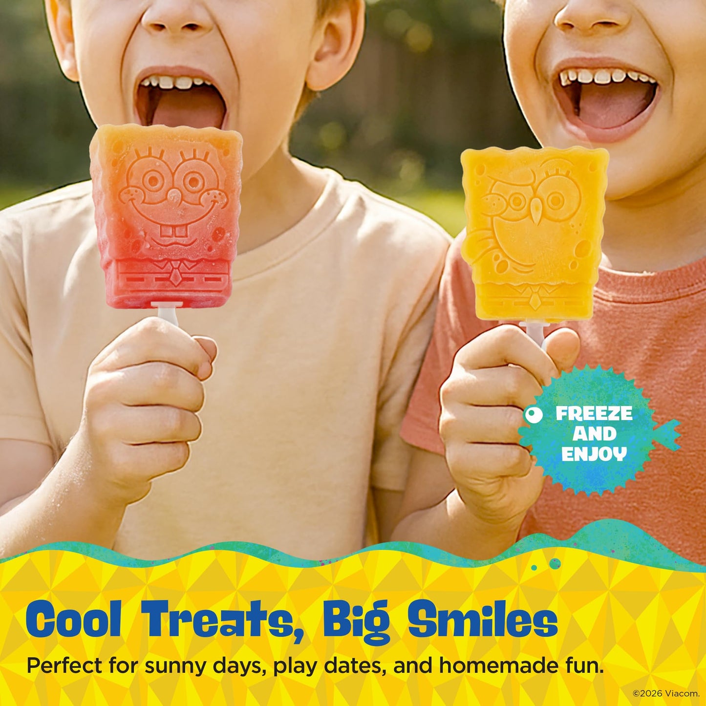 Nickelodeon Silicone Popsicle Molds with Lid–Compact BPA-Free Popsicle Maker Featuring SpongeBob, Flexible Ice Pop & Ice Cream Molds with Sticks, Dishwasher Safe, 2 Mold Set for Homemade Frozen Treats