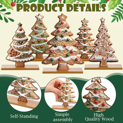 Chunful Gingerbread Christmas Table Decorations - 5 Pcs Wooden Centerpiece for Holiday Home Decor