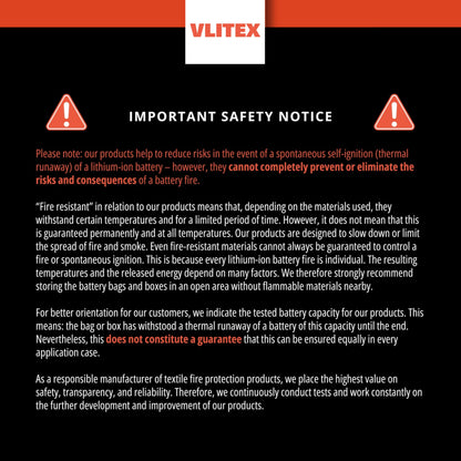 VLITEX Lithium Battery Storage Bag | Engineered in Germany | Fireproof Fabric Lipo Safe Bag | Safeguard Laptops, Batteries, Documents, Cash Money etc.