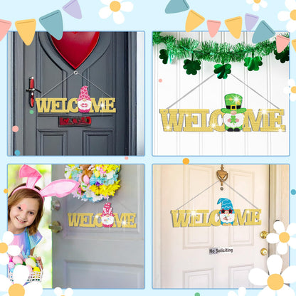 Yousoontic 15 Pcs Magnetic Diamond Art for Adults Interchangeable Gnome Seasonal Welcome Sign Gnome Door Hanger with Detachable Hat Hand DIY Rhinestone Painting Gift for Home Decoration