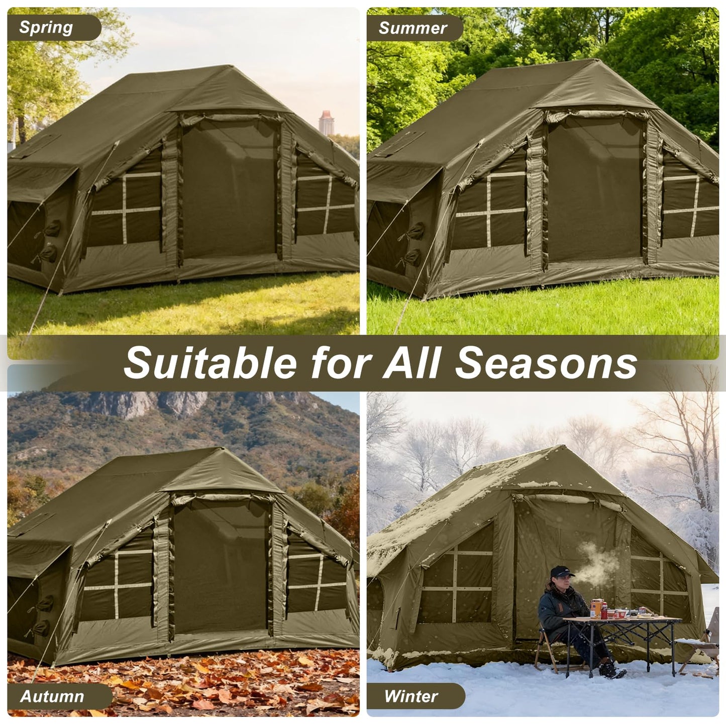 Inflatable Tents for Camping with Electric Air Pump, 6/8 Person Easy Setup Blow Up Tents for 4 Seasons Waterproof Inflatable Camping Tent with Skylight, Air House Glamping Tents for Adult