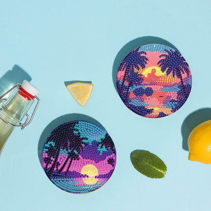 Bloomthread Sunset Beach Diamond Art Coasters Kits with Holder- 8 Pcs Acrylic Diamond Painting Coasters for Adults Beginners, DIY Craft Art Kits (Sunset)