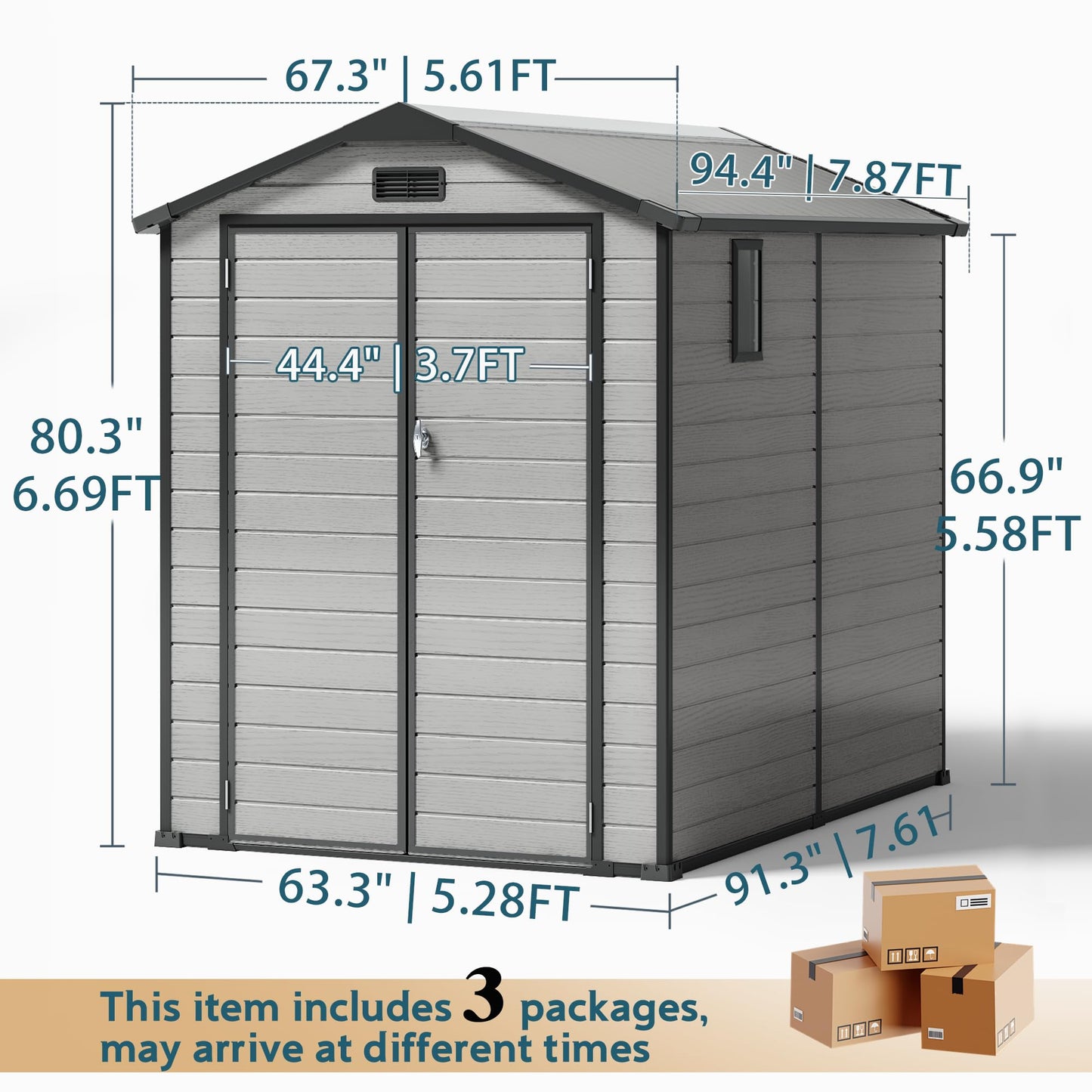 WUKHG 6X8 FT Resin Shed, Plastic Shed with Floor & Drainage Channel for Bikes, Furniture, Gardening Tools, Lockable Double Door Outdoor Storage Sheds Suitable for Backyard