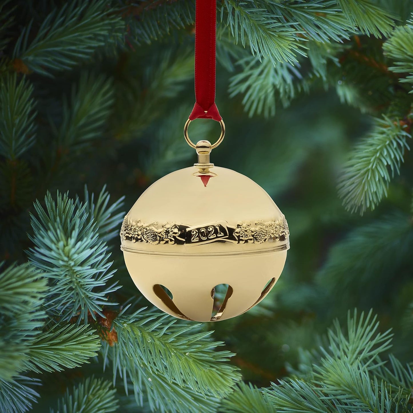 Wallace 32nd Edition 2021 Gold Plated Christmas Sleigh Bell Ornament, Gold