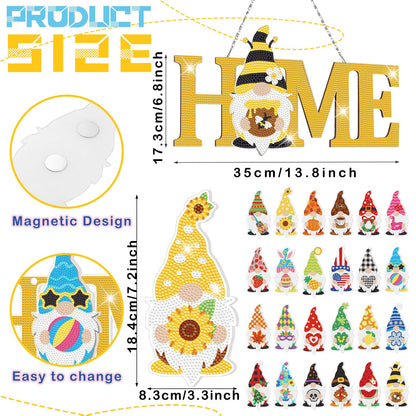 Yousoontic 25 Pcs Magnetic Diamond Art Easter Interchangeable Gnome Wall Decor 13.8 x 6.8 Inch Spring Hanging Seasonal Welcome Sign DIY Detachable Decorations or Front Door Home Farmhouse Gifts