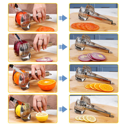 KAYCROWN Tomato Slicer Holder with Paring Knife Set, Stainless Steel Lemon Slicer Cutter for Slicing, Onion Holder for Slicing, Vegetable Cutter for Tomato, Lemon