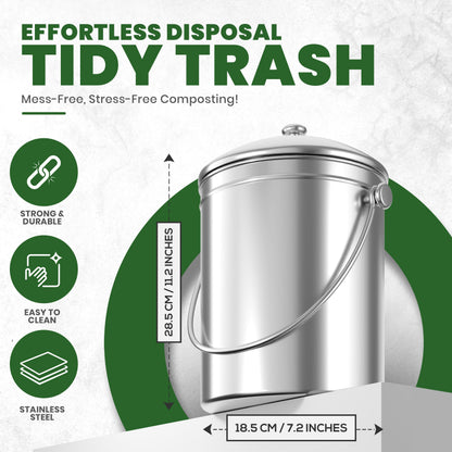 Utopia Kitchen Countertop Compost Bin Kitchen with Charcoal Filter -1.3gallon Stainless Steel Kitchen Compost Bin Countertop - Ideal Kitchen Essentials or Small Composter for Under The Sink Trash
