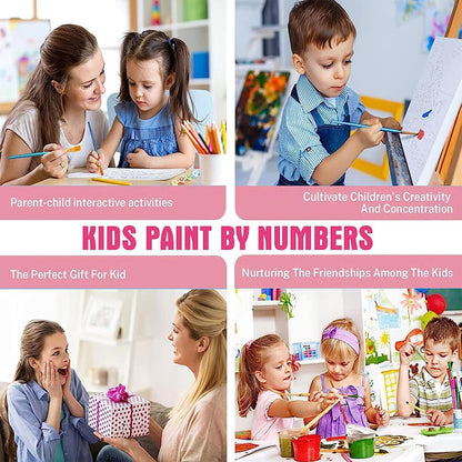 CraftyTime 6 Pack Framed Paint by Numbers Kit for Kids- Cartoon Painting Kits for Kids Ages 4-8-12, Cartoon Easy Paint by Numbers with Frame 8x8 Inch
