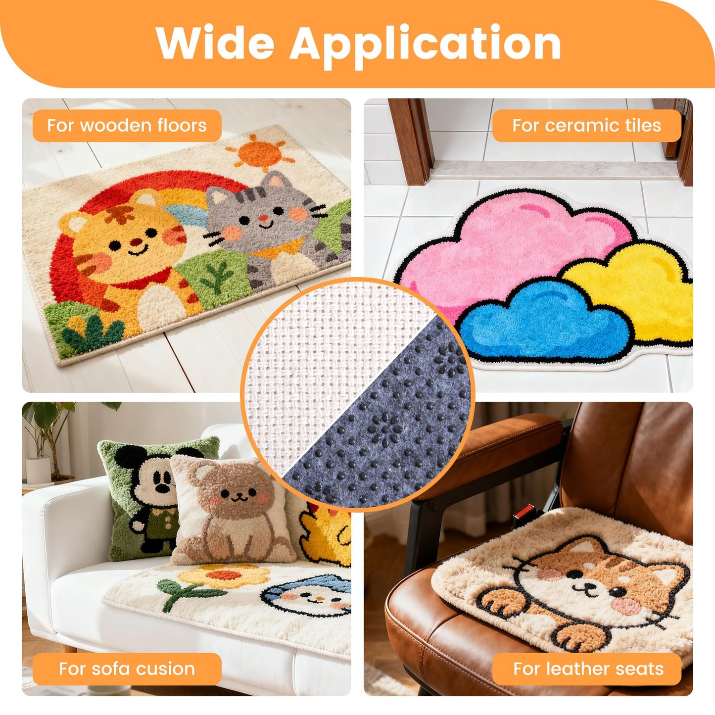 Riiai 80" x 80" Overlocking Primary Tufting Cloth with Marked Lines and 80'' x 80'' Rug Backing Non-Slip Rug Pad Fabric, Rug Tufting Cloth Kit with Monk Cloth and Backing Fabric,Tufting Supplies