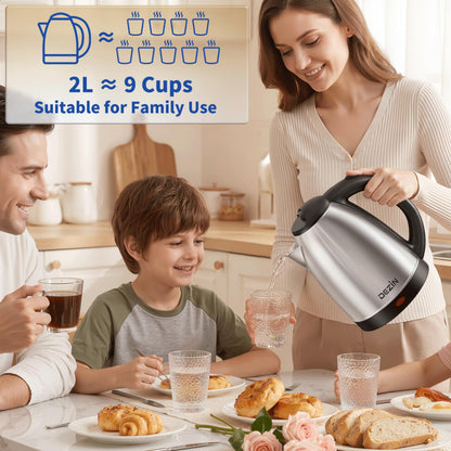 DEZIN Electric Kettle Upgraded, BPA Free 2L Stainless Steel Tea Kettle, Fast Boil Water Warmer with Auto Shut Off and Boil Dry Protection Tech for Coffee, Tea, Beverages