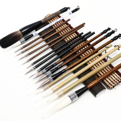 Whaline 18Pcs Chinese Calligraphy Brushes Set with Writing Paper Roll-up Brush Holder Shanlian Hubi Writing Brush Kanji Japanese Sumi Drawing Brushes for Watercolor Art Ceramic Ink Painting