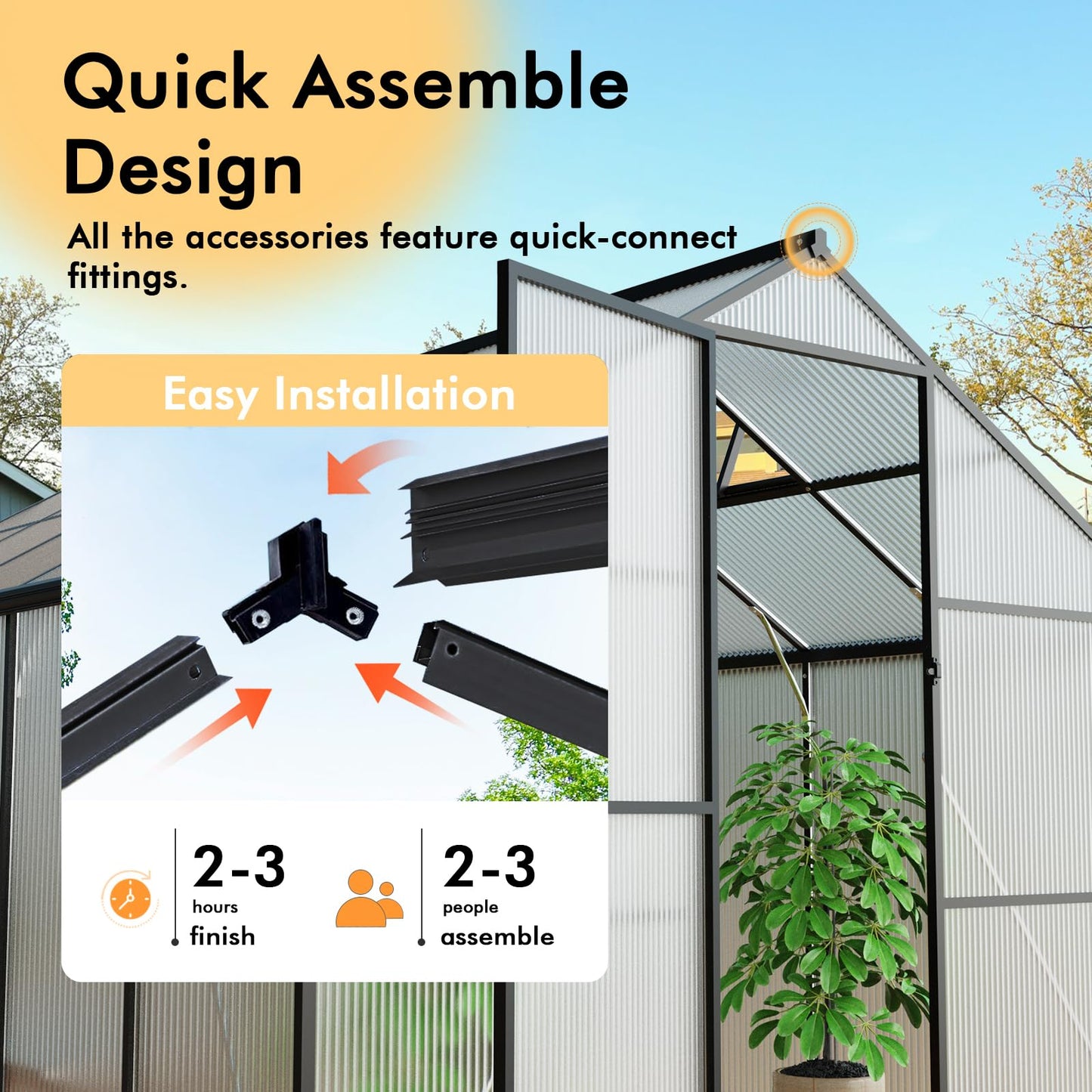 8X10FT Greenhouses for Outdoors with Electronic Thermometers, Green Houses for Outside with Drainage Channel Roof Vent for Backyard, Walk-in Greenhouse Kit Withstands Strong Wind or Snow