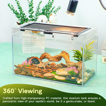 BINANO 12.5''×6''×7'' Reptile Tank Kit with Heat Lamp, Spray Bottle, Shovel, Tweezers, Food Bowl, Hideout -Perfect for Geckos, Snakes, Lizards, Turtles, Jumping Spider,Milk Frog,Hermit Crabs