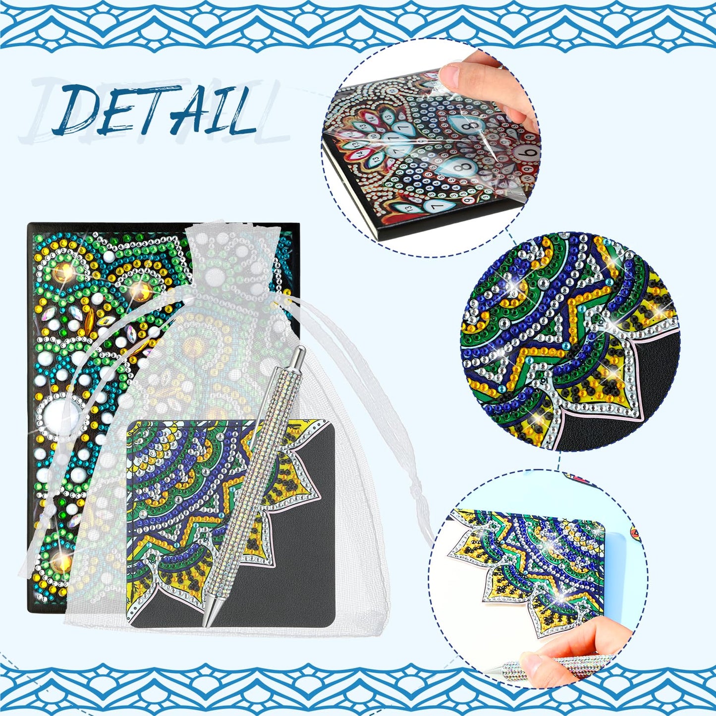 Skyygemm 16 Pcs Diamond Painting Kits for Women 5d Mandala Diamond Painting Notebook Art Bookmarks Rhinestone Pen and Organza Bags with Tools DIY Gem Dots Crafts for Adults Sketchbook Supplies