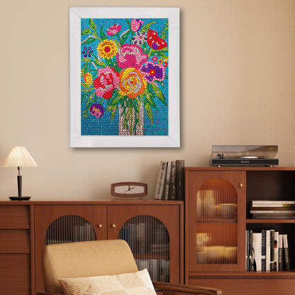 QIOUOL Flower Diamond Art Painting Kits for Kids Adults Beginners with Wooden Frame Girls Art Crafts Rhinestone Gem by Number Kits,Diamond Art Kits for Teens,Birthday Gifts and Office Decor