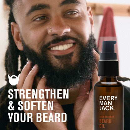 Every Man Jack Men's Beard Oil - Aged Bourbon Fragrance - Deeply Moisturizes and Softens Your Beard and Adds a Natural Shine - Naturally Derived with Shea Butter and Argan Oil - 1 fl oz