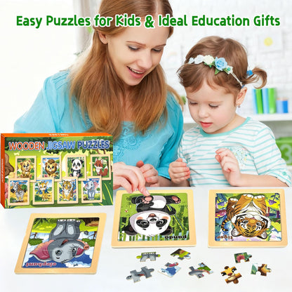 Wooden Animals Puzzles for Toddlers 2-4, 8 Pack 9 PCS Jigsaw Puzzles for Kids 2-4, Wooden Puzzles for Toddlers 3-5, Animal Puzzles for Kids 3-5, Preschool Puzzles Learning Educational Sets Toys