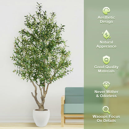 7.9 Feet Artificial Olive Tree with Lush Leafy Foliage in Large Decoration Planter Faux Fake Plants for Home Office Decor Suitable for Indoor Outdoor Use