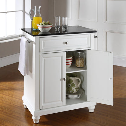 Crosley Furniture Cambridge Granite Top Small Portable Rolling Kitchen Island Storage Cart, Microwave Stand, White