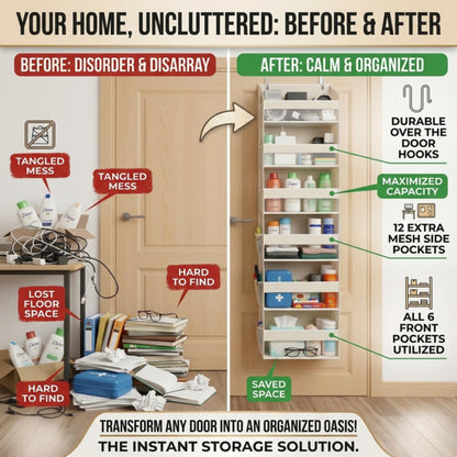 HOMELUX THEORY UPGRADED 6 Tiers Over The Door Organizer Hanging - 100D EXTRA THICK & 50lbs HUGE CAPACITY, 12 Side Mesh Pockets Over The Door Shoe Organizer, Hanging Closet Organizer (Ivory, 1pc)