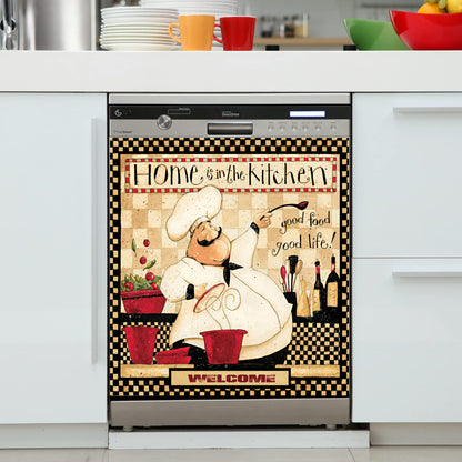 Yosa Chef Magnet Sticker, 23x26inch Plaid Dishwasher Sheet Decal, Classic Kitchen Refrigerator Door Decorative, Good Food Good Life Dishwasher Cover Panel Decals