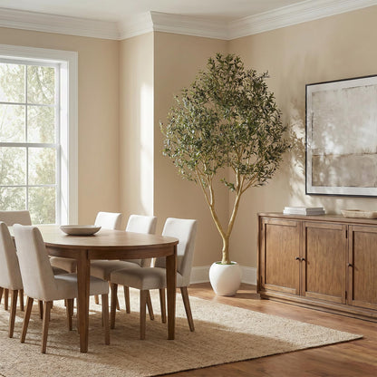PHYTREE 9ft Artificial Olive Tree with White Planter Included - Large Indoor Floor Plant with Natural Trunk and Fruit Accents for High-Ceiling Living Room and Hallway Corner