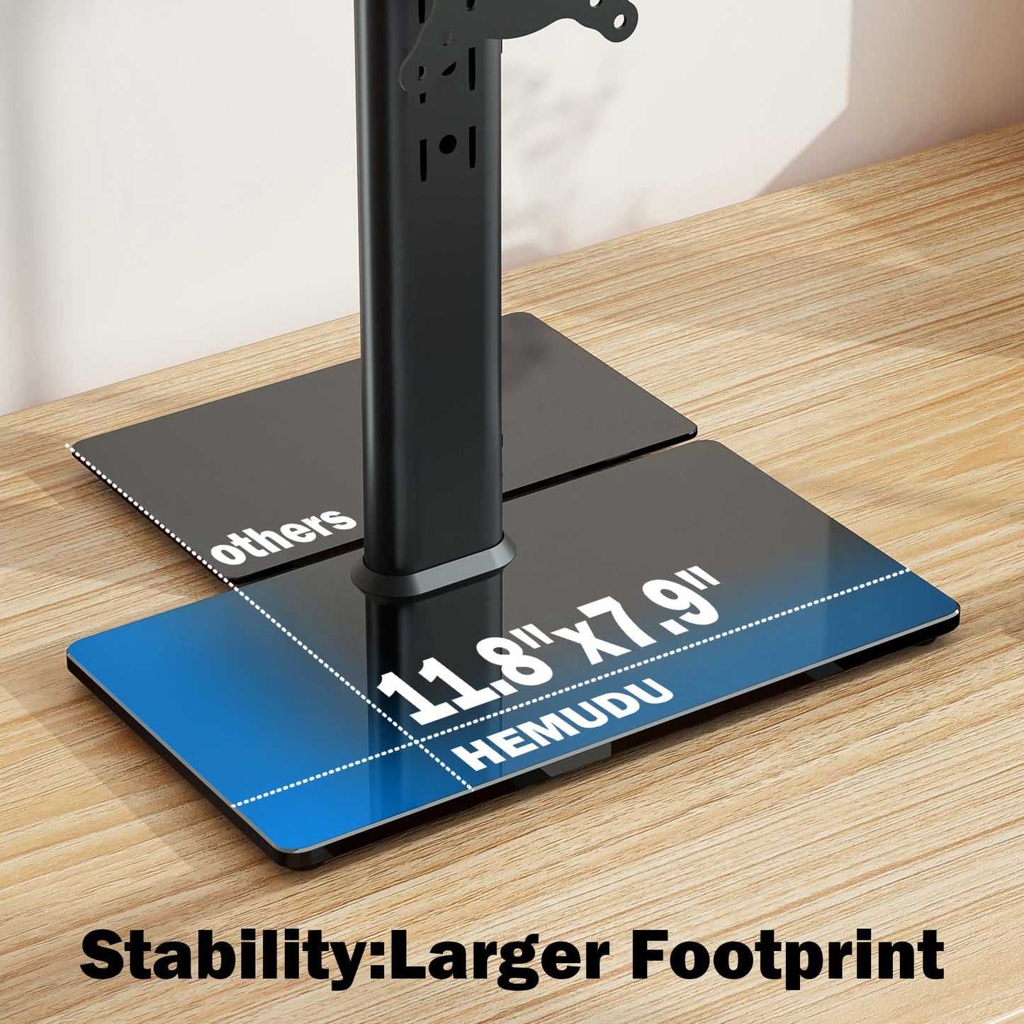 Single LCD Computer Monitor Free-Standing Desk Stand Mount Riser for 13 inch to 32 inch screen with Swivel, Height Adjustable, Rotation, Vesa Base Stand Holds One (1) Screen up to 77Lbs(HT05B-001))