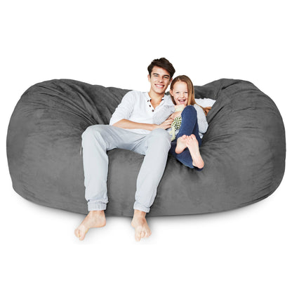Lumaland Luxurious Giant 7ft Bean Bag Chair with Microsuede Cover - Ultra Soft, Foam Filling, Washable XXL Sofa for Kids, Teenagers, Adults Sack Dorm, Family Room Dark Grey
