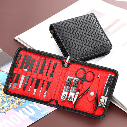 FAMILIFE Manicure Set, Nail Professional Kit Manicure Kits Nail Clipper Sets, 13PCS Stainless Steel Pedicure Sets Mens Grooming Tool, with Brown Leather Travel Case for Men