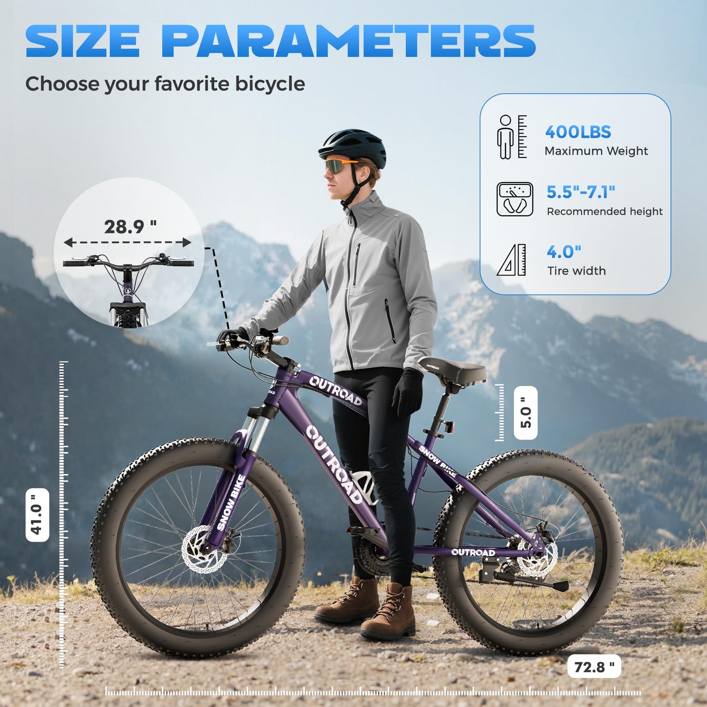 Incbruce 26 Inch Fat Tire Mountain Bike, High Carbon Steel Frame, 21 Speed MTB with Dual Disc Brakes for Men/Women/Adults (Purple)