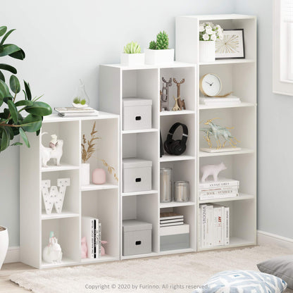 Furinno LUDER Book Shelf, 5-Cube Bookshelf, Reversible Bookcase, 9.4 x 19.5 x 31.5, Easy Assembly, for Living Room, Bedroom, Home Office, White