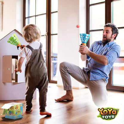 YoYa Toys Pop and Catch Ball Game - Indoor Outdoor Kids Play Activities, Pop-Pass-Catch Games for Camping, Beach Sport, Backyard, Pool - 2 Launcher Baskets, Ages 3 4 5 6 7 8 9 Year Old Boys Girls Gift