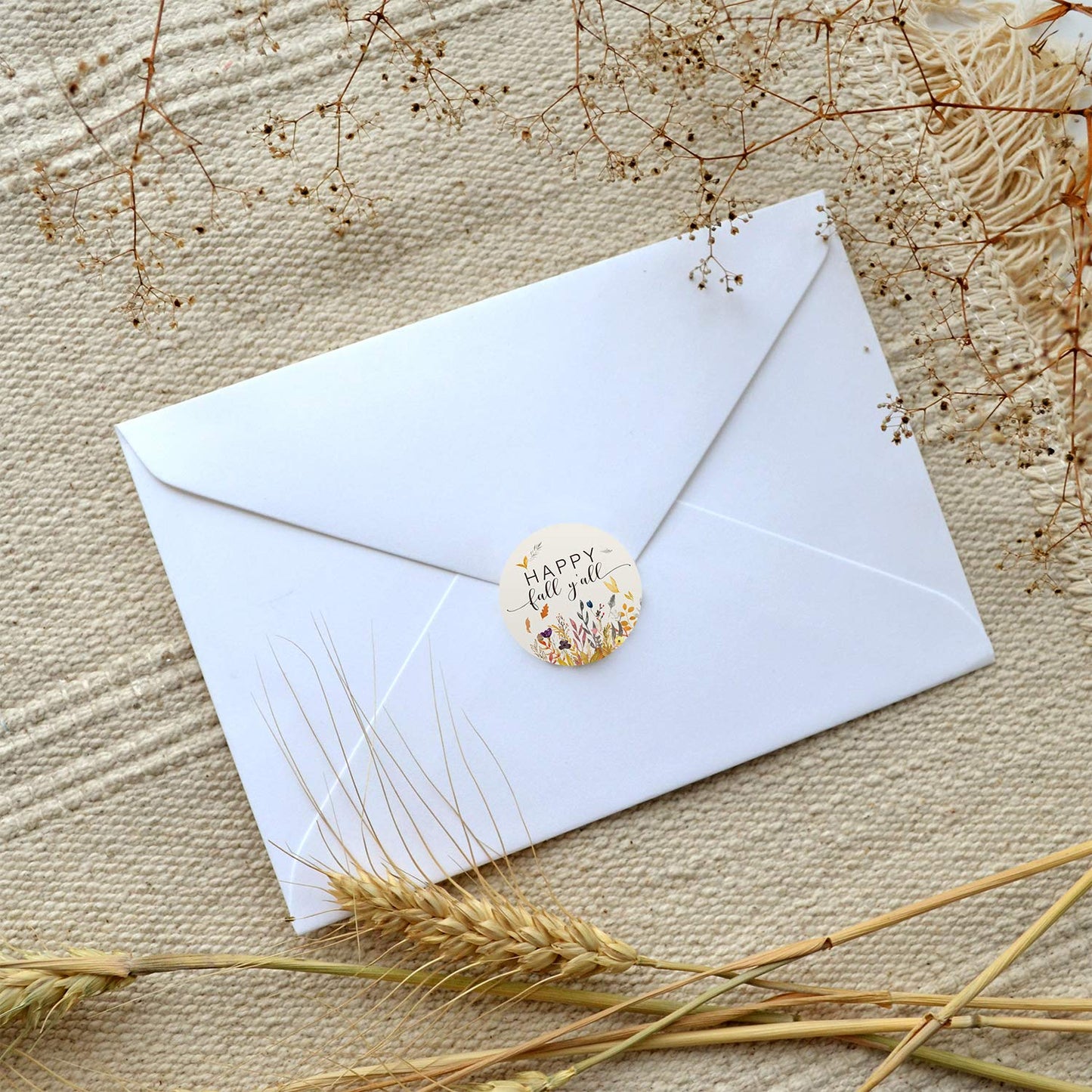 Happy Fall Y'all Stickers / 1.5 Inch Autumn Leaves Circle Labels / 500 Thanksgiving Floral Labels Per Roll