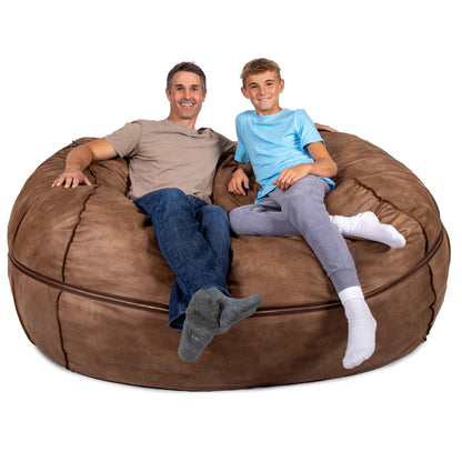 Big Joe Fuf 8Ft Giant Foam Bean Bag Chair, Oversized Couch with Removable Cover for Kids, Teens, Adults, Coffee Soft Vegan Leather, 8 Foot