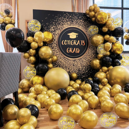 Skiennix 100 Pcs Black and Gold Balloons - 12 Inch Metallic Latex for Birthday & Graduation Decor