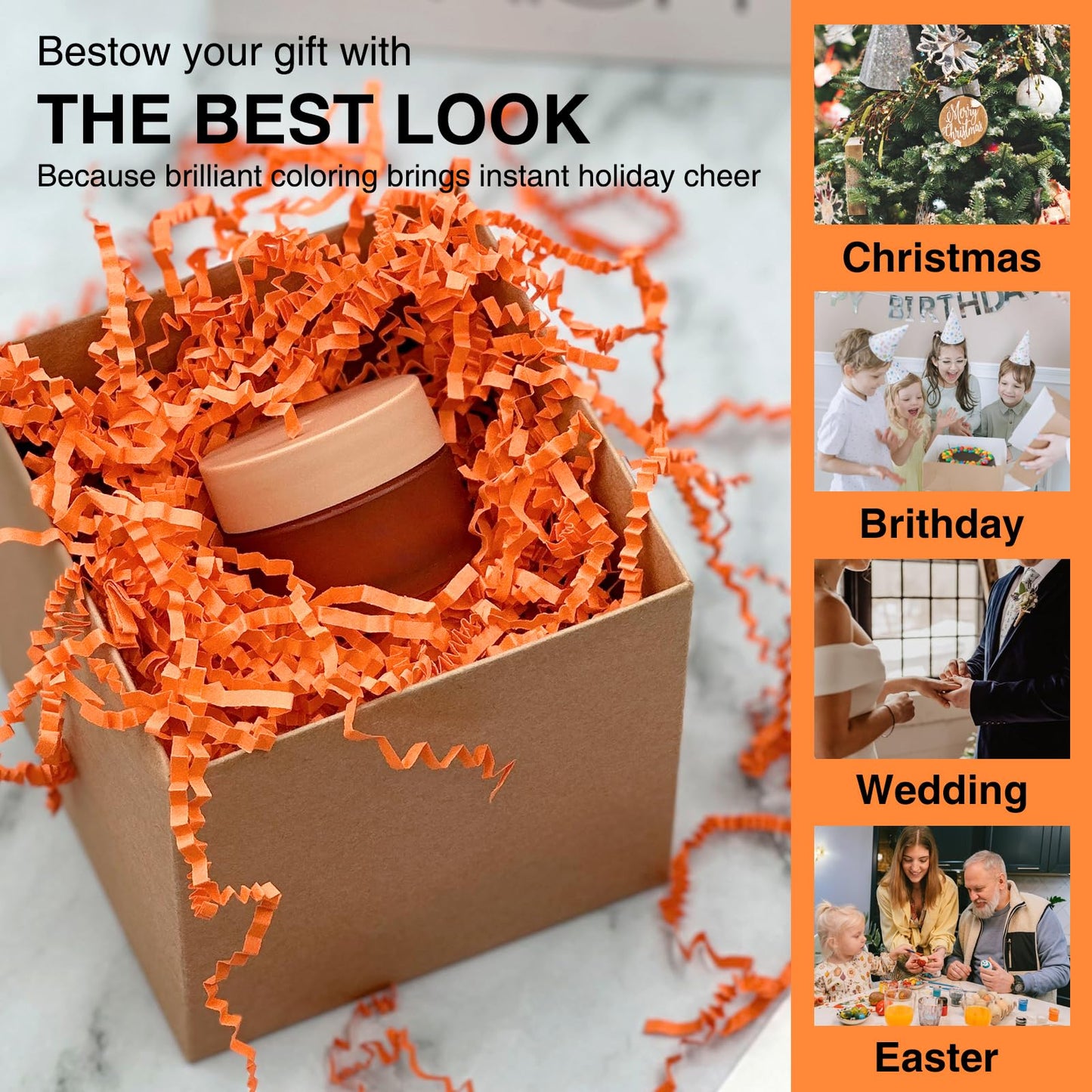 Corlcol 1LB Crinkle Cut Paper Shred Filler for Gift Box Bag and Basket On Halloween(Orange)