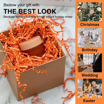 Corlcol 1LB Crinkle Cut Paper Shred Filler for Gift Box Bag and Basket On Halloween(Orange)