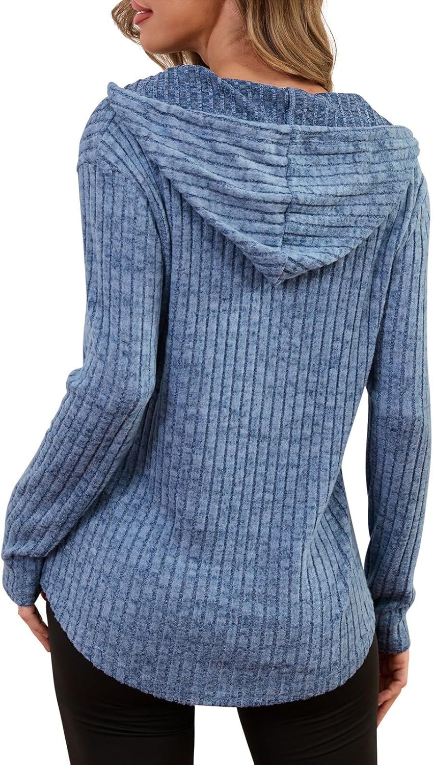 Lylinan Womens Cozy Knit Sweaters Hoodies Ribbed V Neck Pullover Sweatshirts for Fall Outfits S-XXL