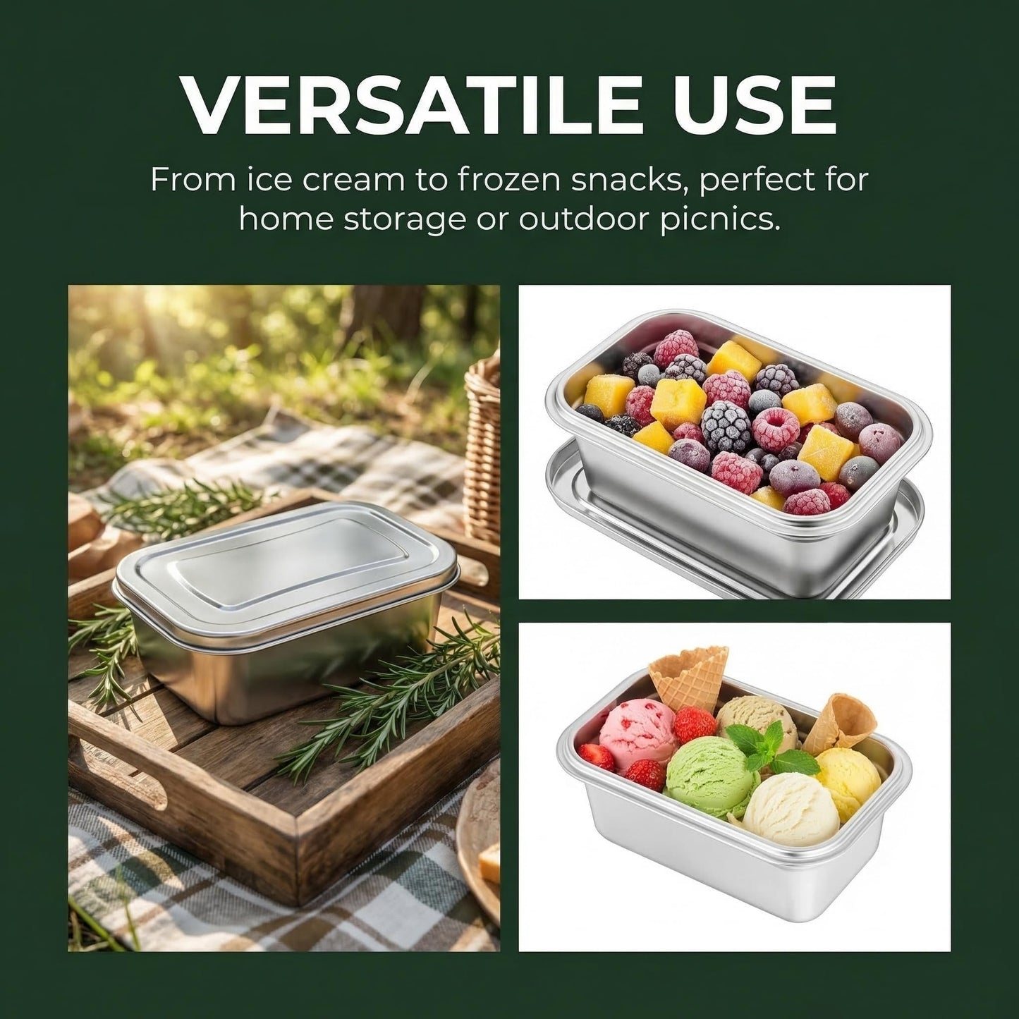 MAGICLULU 2Pcs Stainless Steel Ice Cream Containers, 40 oz Small Homemade Ice Cream Tubs Freezer Storage with Lids, Reusable Sorbet & Gelato Keeper for Kitchen Use and Dessert Food Preservation