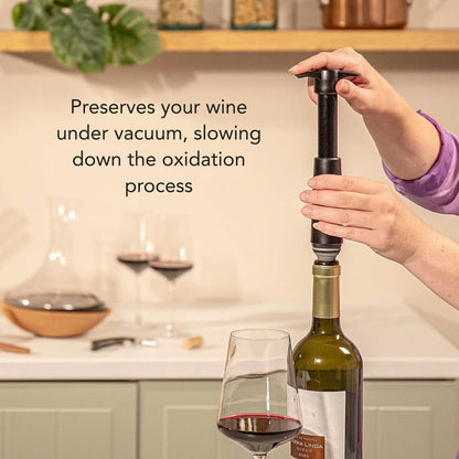 Vacu Vin Original Wine Saver with 2 Vacuum Bottle Stoppers – Wine Preserver Pump for Red or White Wine – Manual Air Remover System – Airtight Seal – Keep Wine Fresh Longer – Black