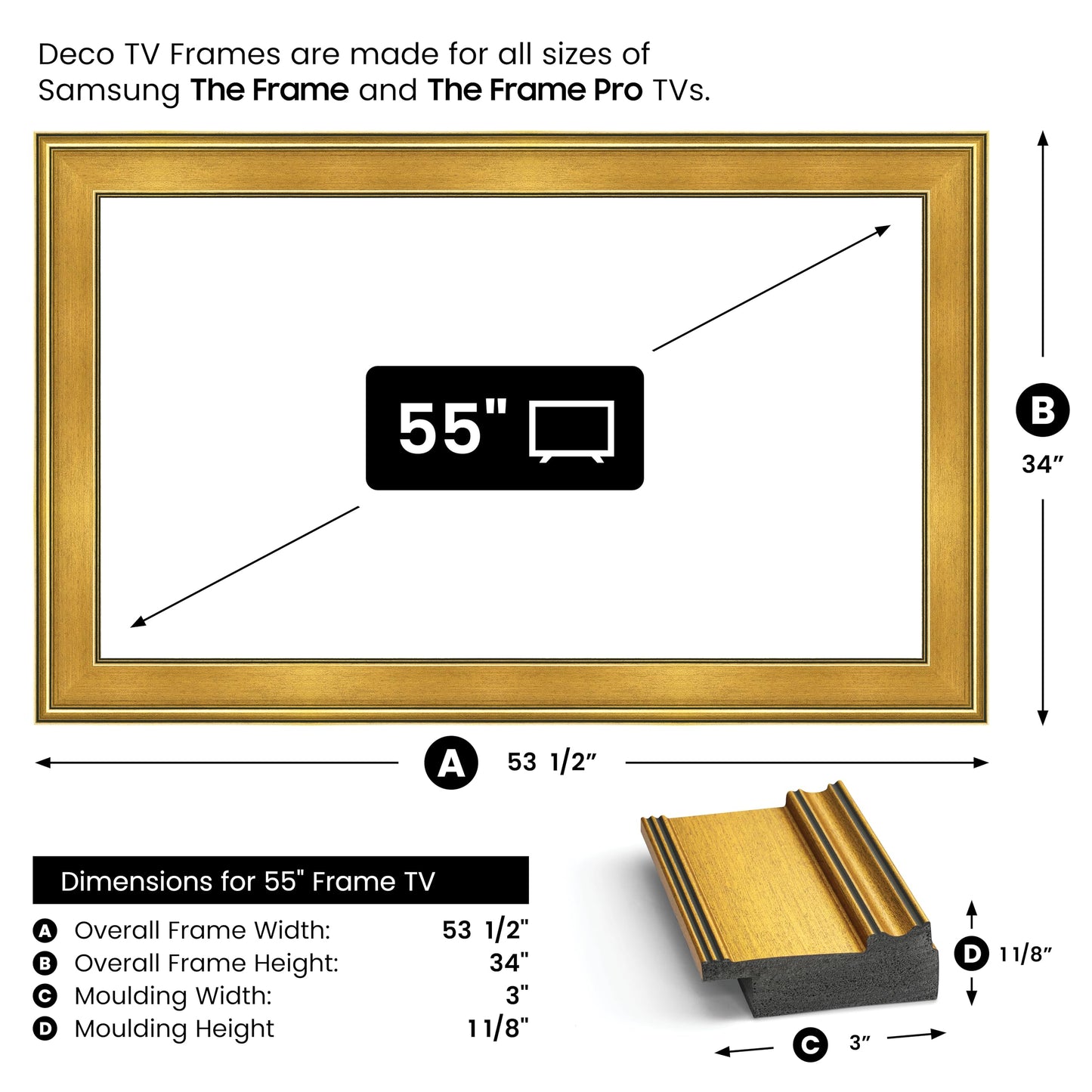 Antique Gold 55" Premiere Deco TV Frame - Compatible ONLY with Samsung The Frame TVs (Fits 2021-2026, LS03A, LS03B, LS03C, LS03D, LS03FA)