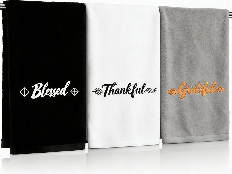 QBrand 3 Pcs Farmhouse Bathroom Decor Hand Towels 14x29 Inch Cotton Bath Towels Rustic Embroidered for Boho Kitchen Decor Inspirational Christian Gift (Blessed Thankful Grateful-C)