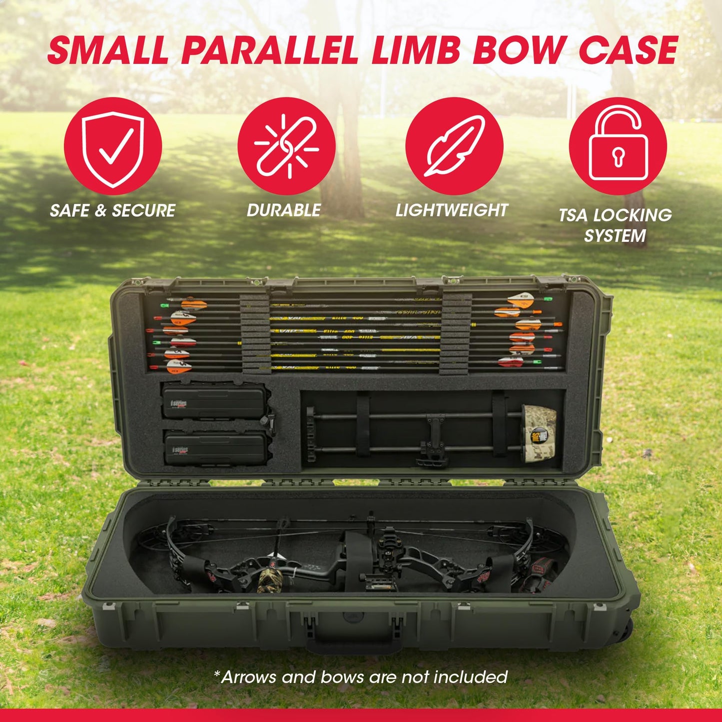SKB Cases iSeries 3i-3614-PL-M Small Parallel Limb Bow Case, Hard Shell Compound Bow and Arrow Case with Wheels and Trigger Latch System