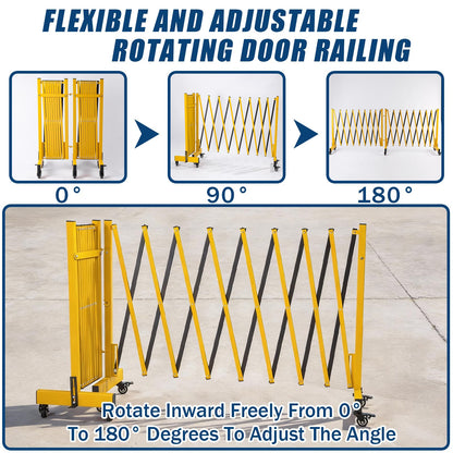 23.5FT Industrial Metal Expandable Barricade，Retractable Traffic Fence with Casters, Folding Security Gate，Portable Barricade Gate for Construction Area, Traffic Control, Cordon(Yellow