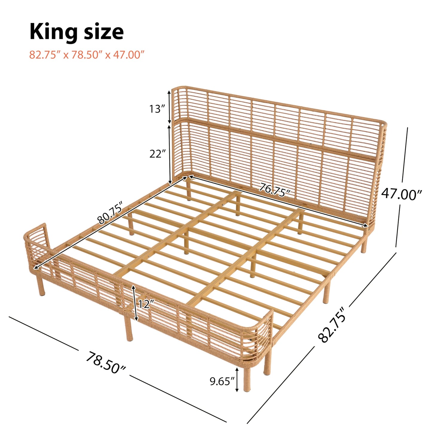 Christopher Knight Home Lamar Boho Rattan King Bed Frame and Headboard, Farmhouse PE Wicker King Size Bed Frame, Metal King Platform Bed Frame, No Box Spring Needed, Easy Assembly, Natural Finish