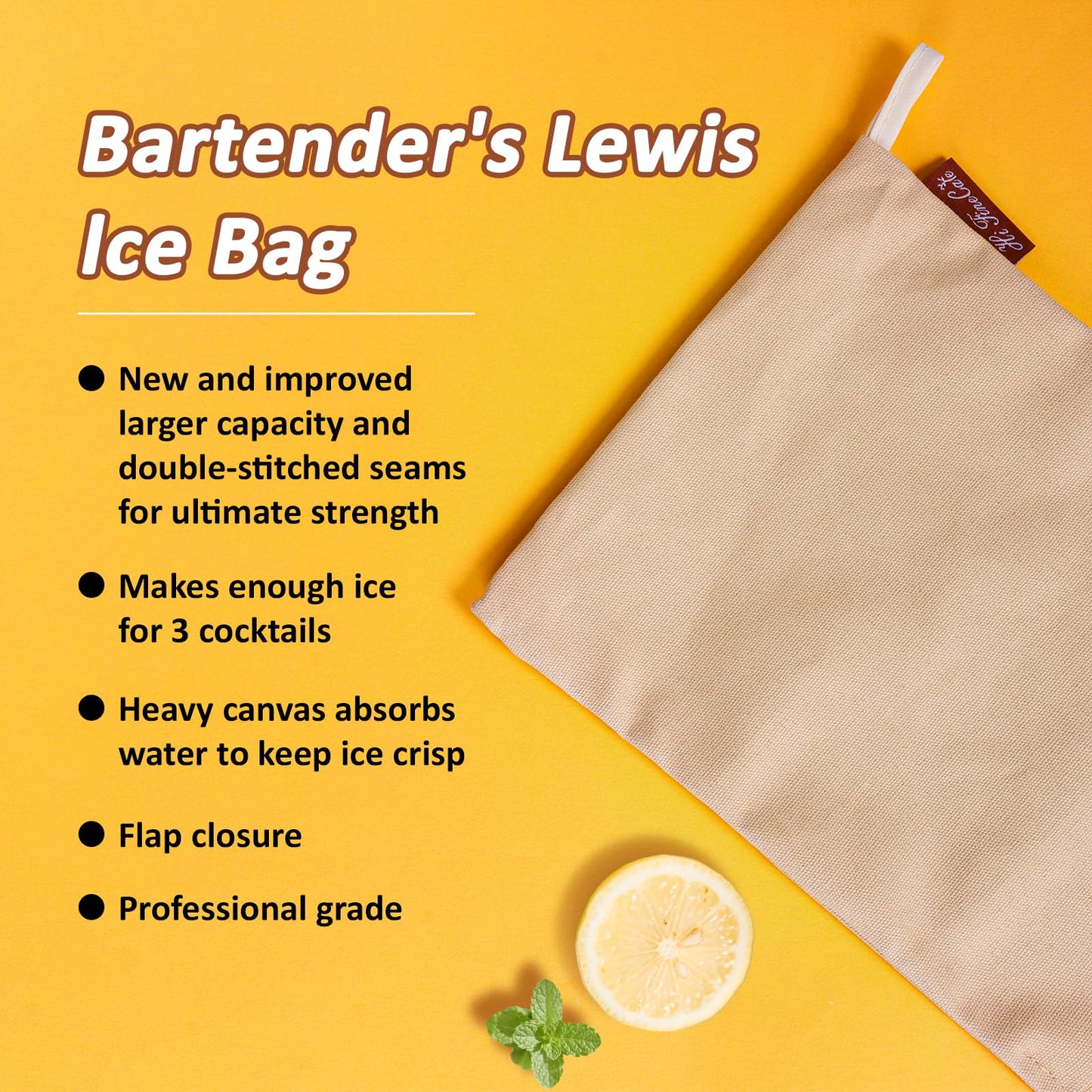 Canvas Ice Crusher Bag, Lewis Style Ice Bag with Flap – Craft Perfect Crushed Ice for Cocktails, Mai Tais & Beyond, Beige