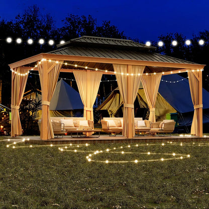 GAOMON Heavy Duty Aluminum Hardtop Gazebo with Double Metal Roof – Mosquito Netting & Privacy Curtains – Durable Outdoor Pavilion for Patio, Garden, Deck, Backyard, Lawn – Black Spray, Gray Cloth,