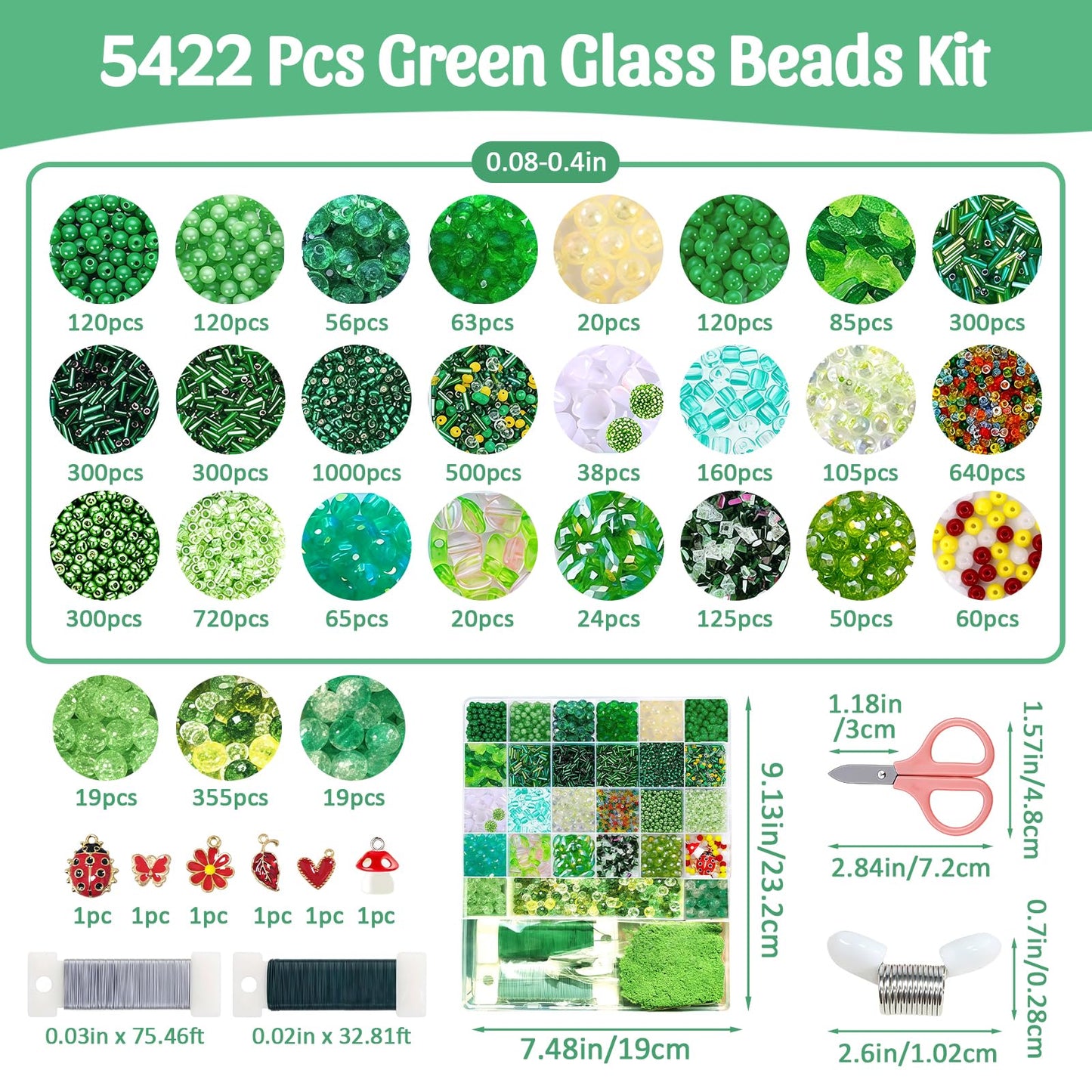 5422PCS Forever Plant Bead Kit, Green Glass Beads for Beaded Plants & Succulent DIY Crafts, Sun Catcher Home Decor Kit with Leaf Flower Beads, Moss, Floral Wire,Bead Stop Clamp (no pot & foam block)