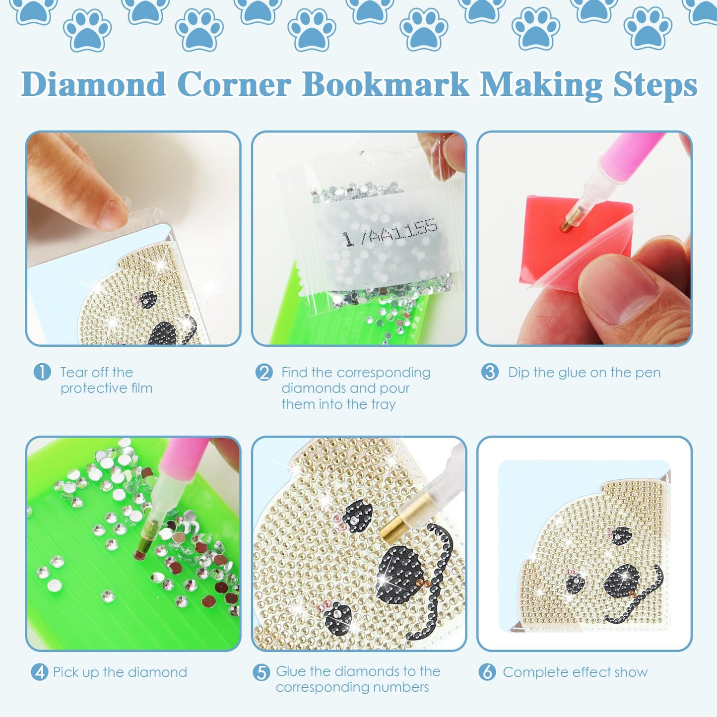 8 Pcs Dog Diamond Painting Corner Bookmark Dog 5D DIY Page Book Marks Triangle Book Lovers Gifts for Women Girls Art Craft Reading Lovers Presents