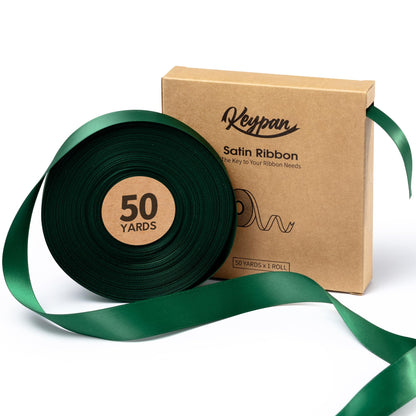 Keypan Forest Green Satin Ribbon 7/8 Inch x 50 Yards Double-Faced Ribbons for Christmas Gift Wrapping Crafts Flower Bouquet Wedding Paper Bows Invitations
